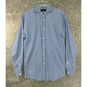 Ralph Lauren Black Label Size 15 Blue White Striped Dress Shirt Men's Italy